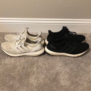 Adidas ultra boost white size 10.5 women fits size 9 men. Black pair is 9.5 men